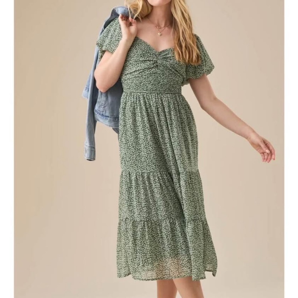 Altr’d State Green Floral Alysha midi dress size